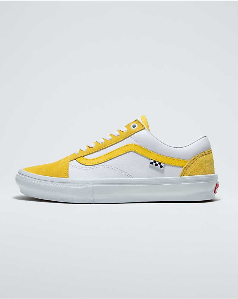 Men\'s Vans Customs Skate Old Skool Shoes White Yellow | USA AIQ-658241