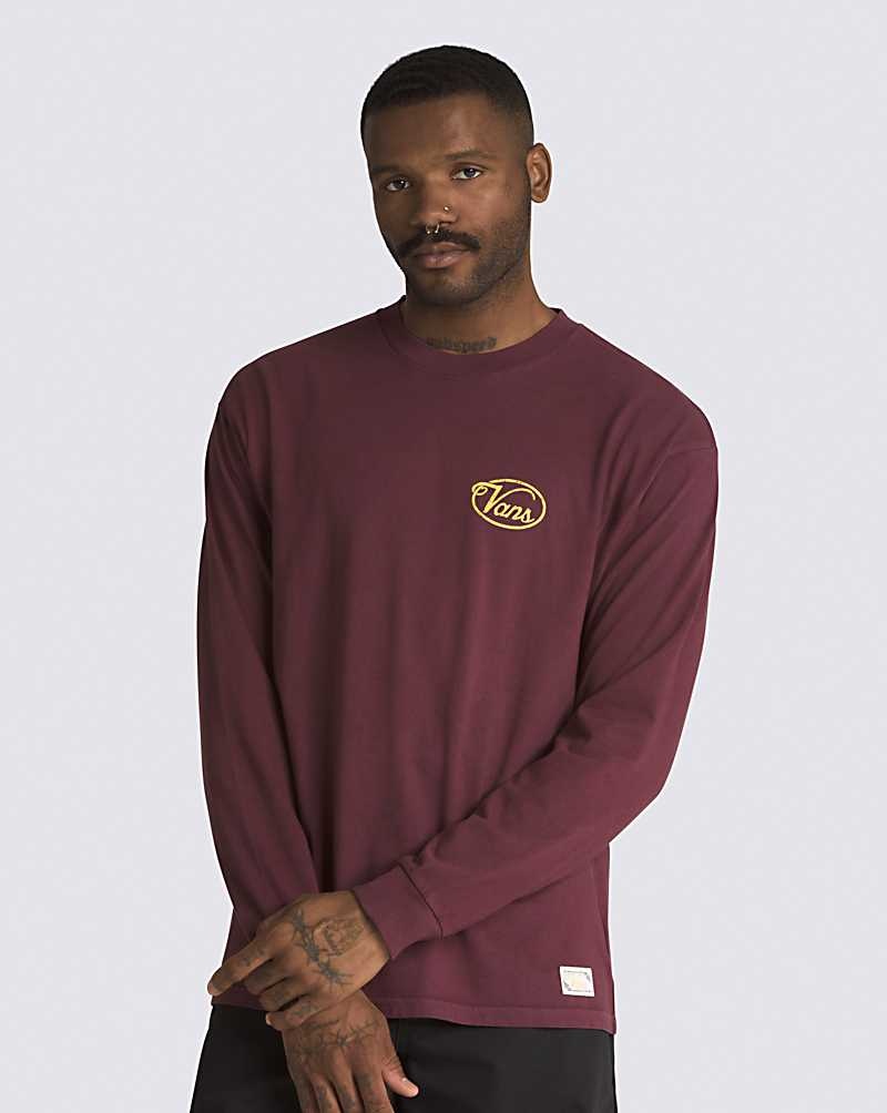 Men's Vans Deep Stare Long Sleeve T-Shirt Chocolate | USA PST-359478