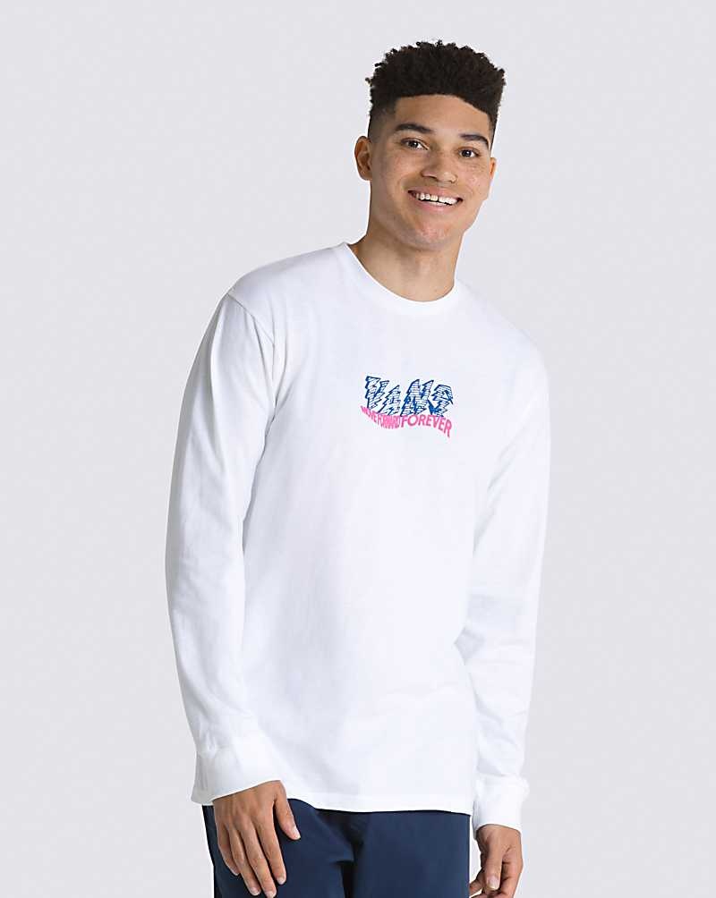 Men's Vans Digital Wavy Long Sleeve T-Shirt White | USA QSF-638405