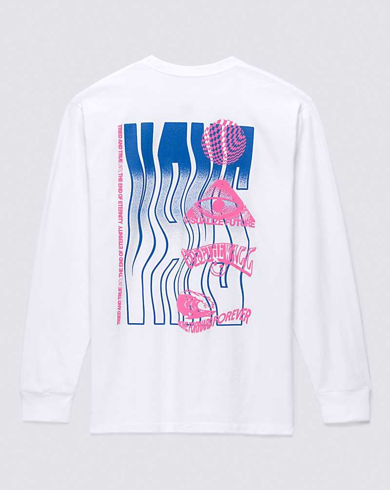 Men's Vans Digital Wavy Long Sleeve T-Shirt White | USA QSF-638405