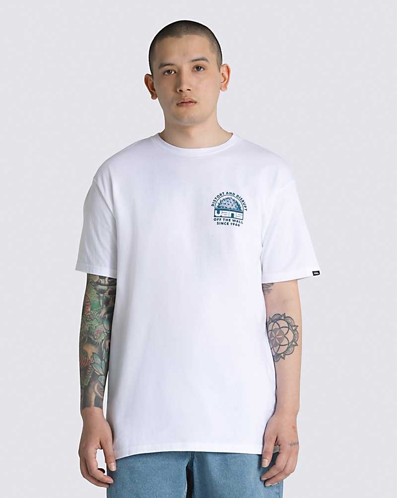 Men's Vans Distort And Disrupt Vans T-Shirt White | USA QNZ-674905