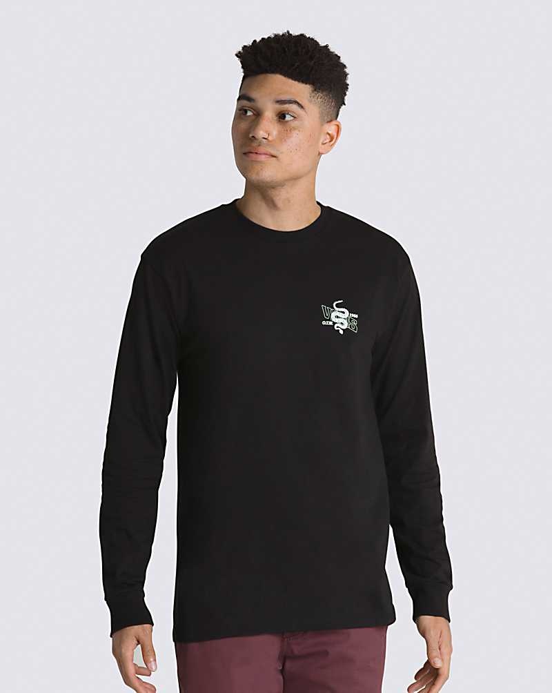 Men's Vans Distorted Snake Long Sleeve T-Shirt Black | USA IWV-076134