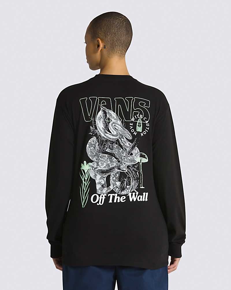 Men's Vans Distorted Snake Long Sleeve T-Shirt Black | USA IWV-076134