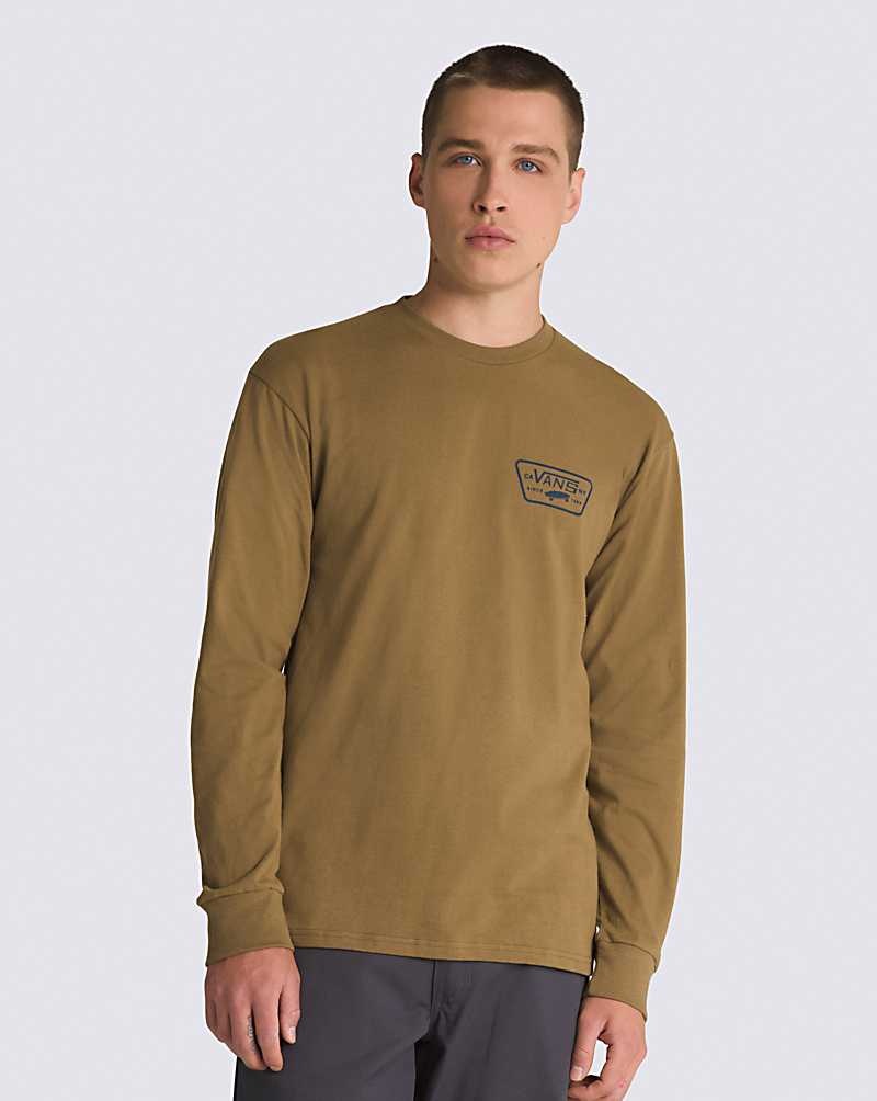 Men's Vans Full Patch Back Long Sleeve T-Shirt Brown | USA GXH-962084