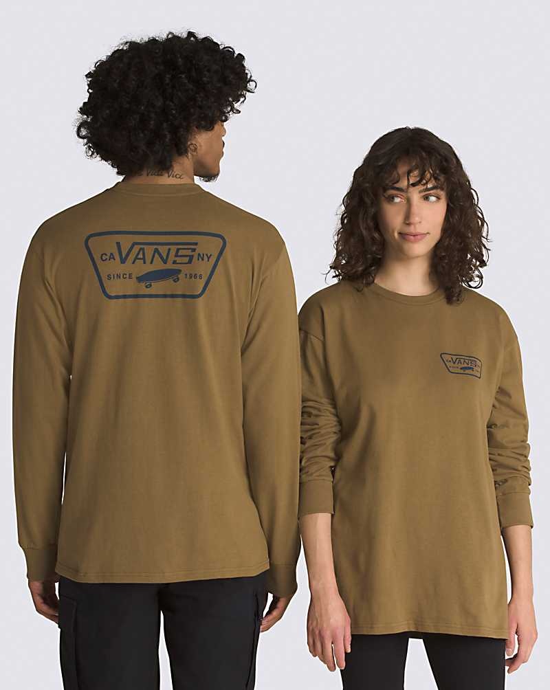 Men's Vans Full Patch Back Long Sleeve T-Shirt Brown | USA GXH-962084