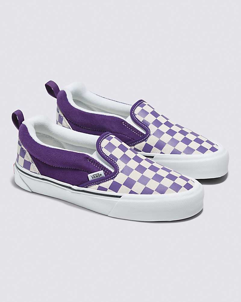 Men's Vans Knu Slip Checkerboard Shoes Purple White | USA NCR-841702