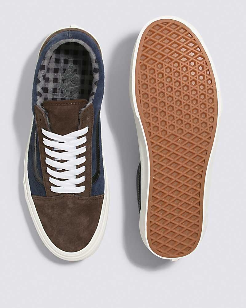 Men's Vans Old Skool Pig Suede Shoes Brown Navy | USA UJI-658274