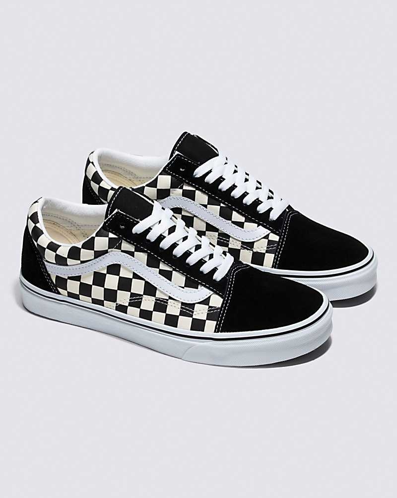 Men's Vans Old Skool Primary Check Shoes Black White | USA NZQ-758491