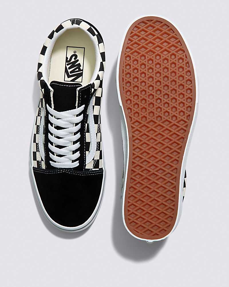 Men's Vans Old Skool Primary Check Shoes Black White | USA NZQ-758491