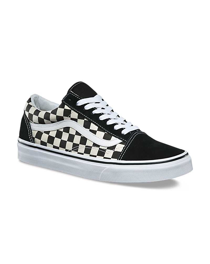 Men's Vans Old Skool Primary Check Shoes Black White | USA NZQ-758491