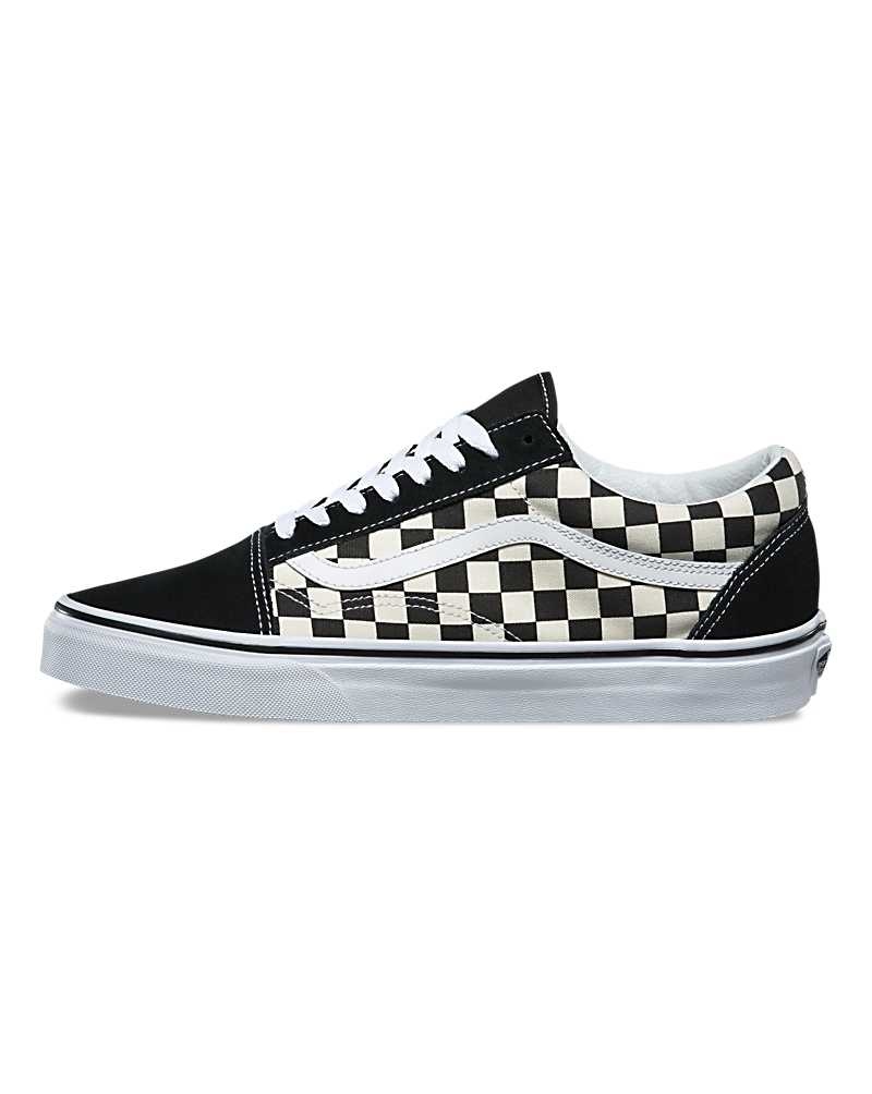 Men's Vans Old Skool Primary Check Shoes Black White | USA NZQ-758491