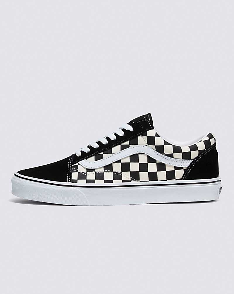 Men\'s Vans Old Skool Primary Check Shoes Black White | USA NZQ-758491