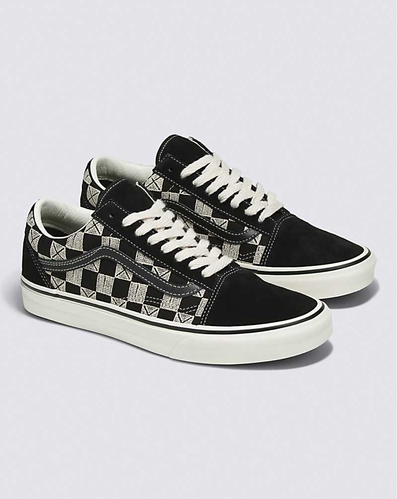 Men's Vans Old Skool Stitch Checkerboard Shoes Black | USA HLA-769053