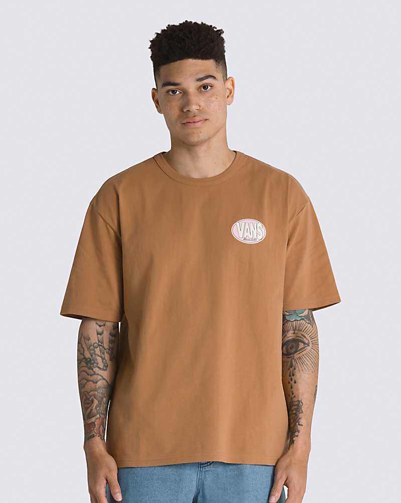 Men's Vans Oval Logo T-Shirt Brown | USA XLT-430875