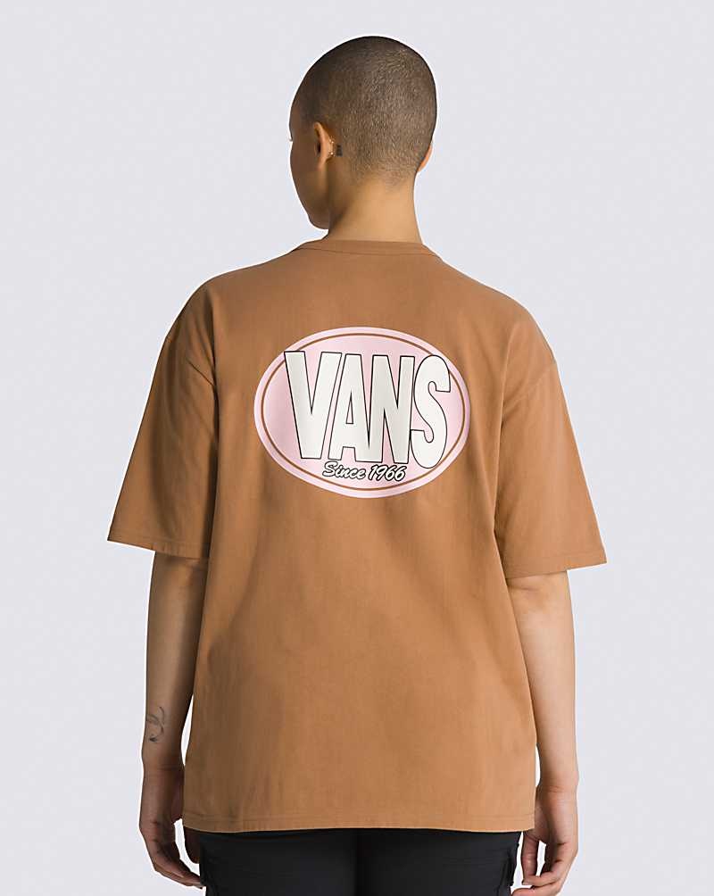 Men's Vans Oval Logo T-Shirt Brown | USA XLT-430875