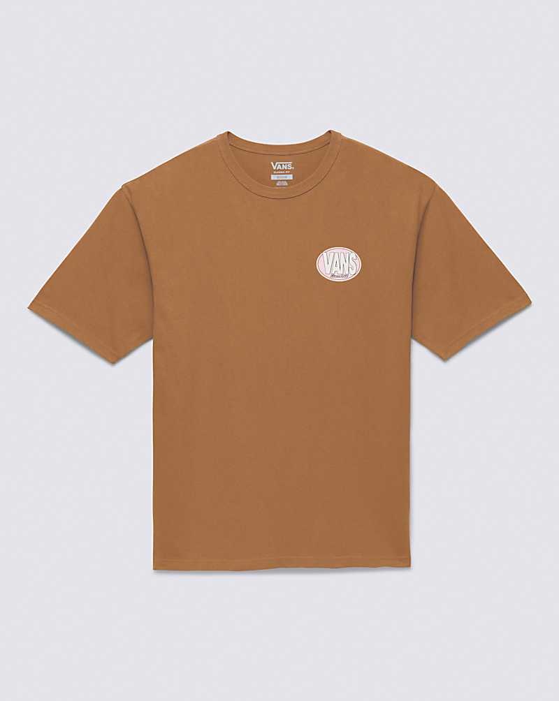 Men's Vans Oval Logo T-Shirt Brown | USA XLT-430875