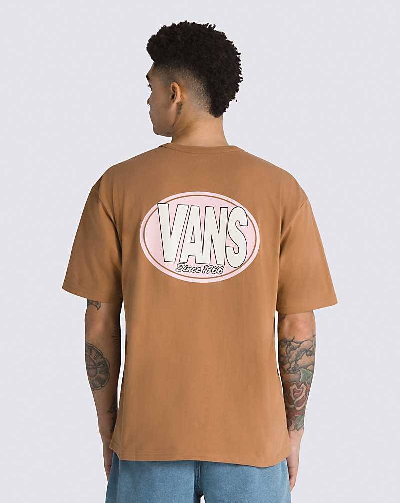 Men\'s Vans Oval Logo T-Shirt Brown | USA XLT-430875