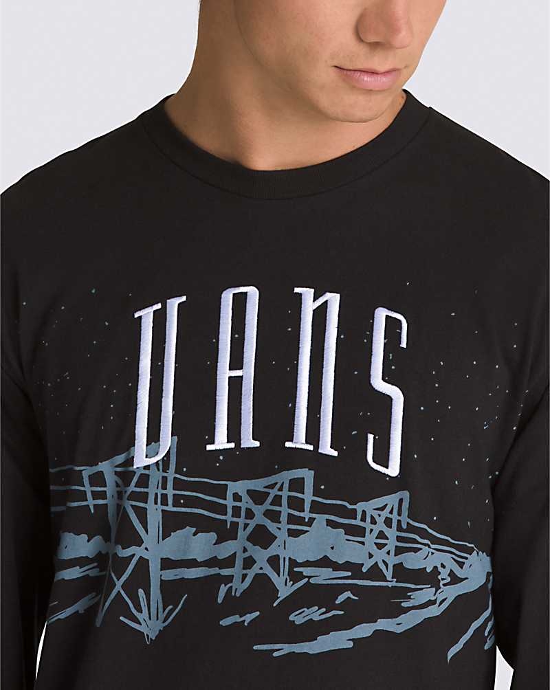 Men's Vans Powerline Landscape Long Sleeve T-Shirt Black | USA PYO-157360