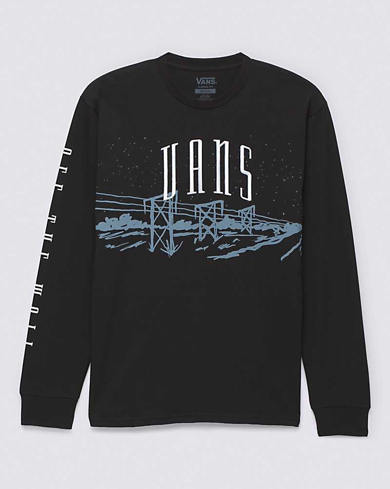 Men's Vans Powerline Landscape Long Sleeve T-Shirt Black | USA PYO-157360