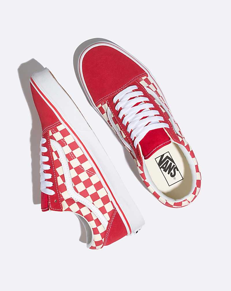 Men's Vans Primary Check Old Skool Shoes Red White | USA ZWN-982753