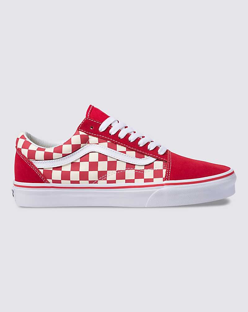 Men's Vans Primary Check Old Skool Shoes Red White | USA ZWN-982753