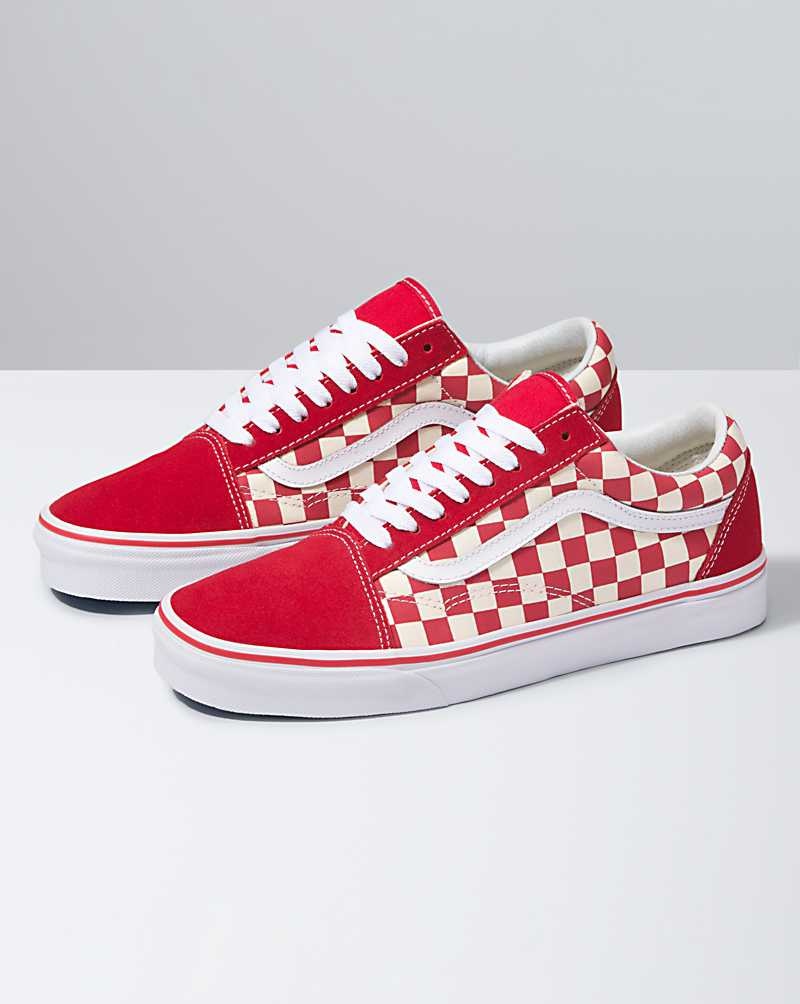 Men\'s Vans Primary Check Old Skool Shoes Red White | USA ZWN-982753