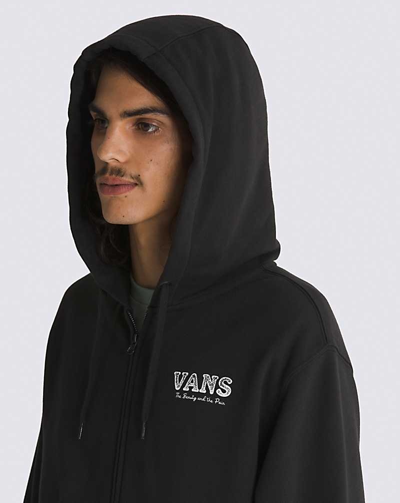 Men's Vans Rose Rosette Full Zip Hoodie Black | USA XFV-956182