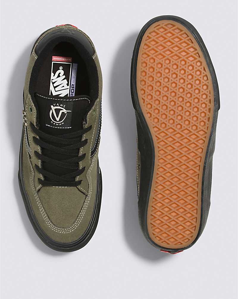 Men's Vans Rowan Skate Shoes Olive Black | USA WFV-016793