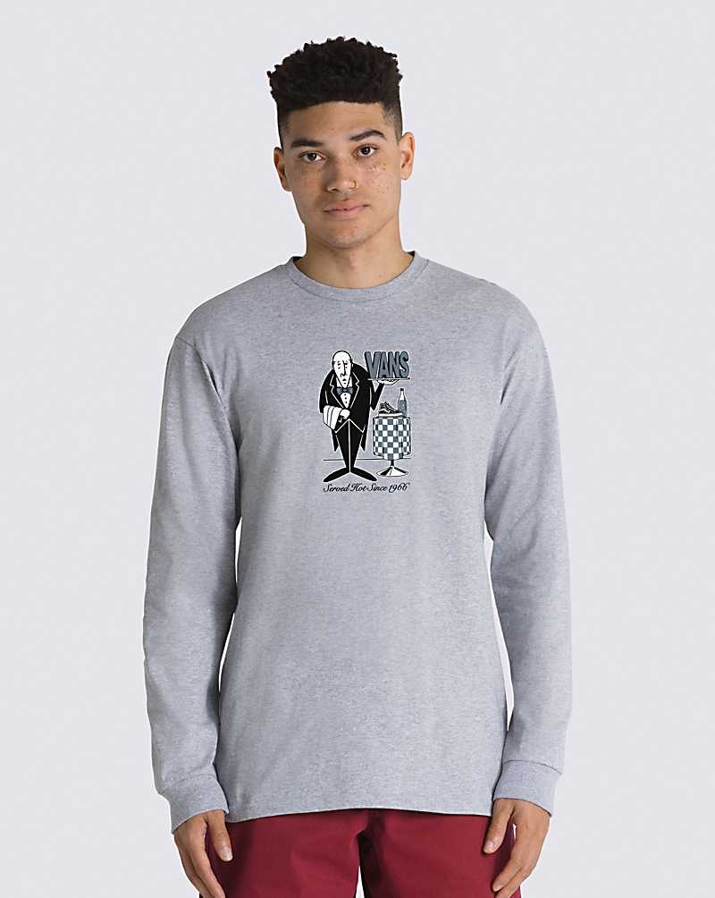 Men\'s Vans Served Hot Long Sleeve T-Shirt Grey | USA HXA-428137