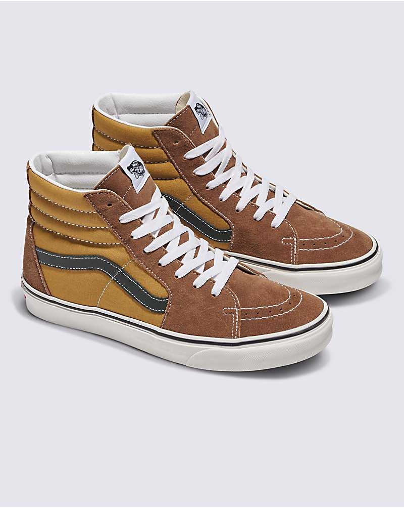 Men's Vans Sk8-Hi Canvas Suede Shoes Brown | USA ZJX-947520