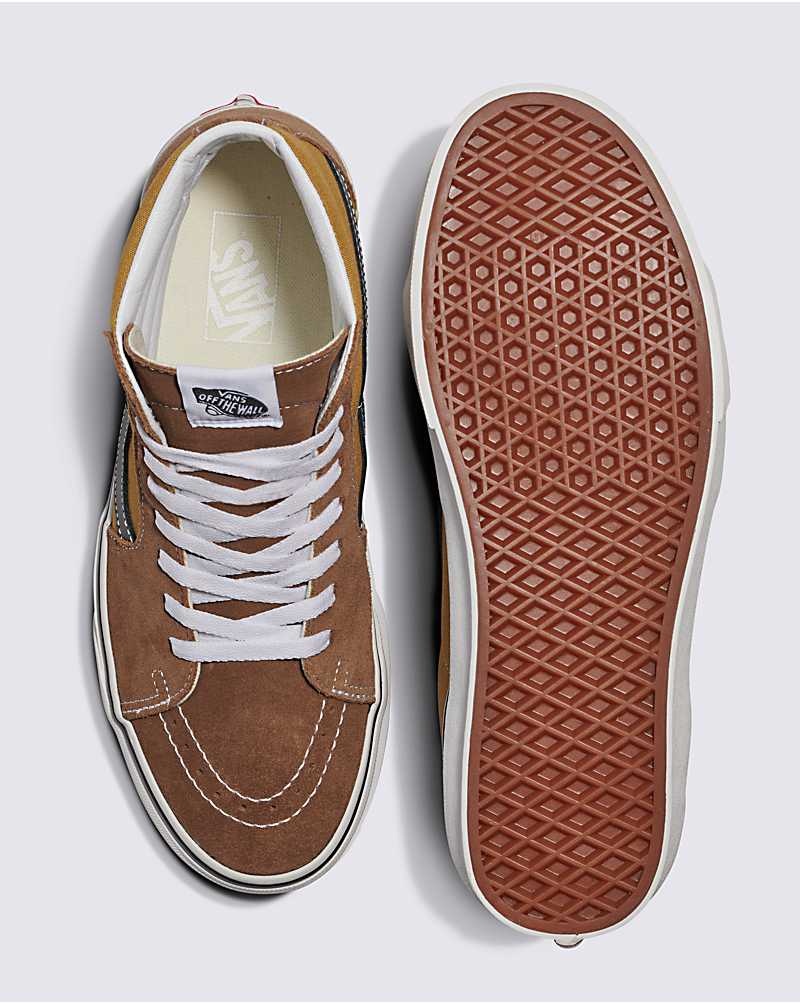 Men's Vans Sk8-Hi Canvas Suede Shoes Brown | USA ZJX-947520