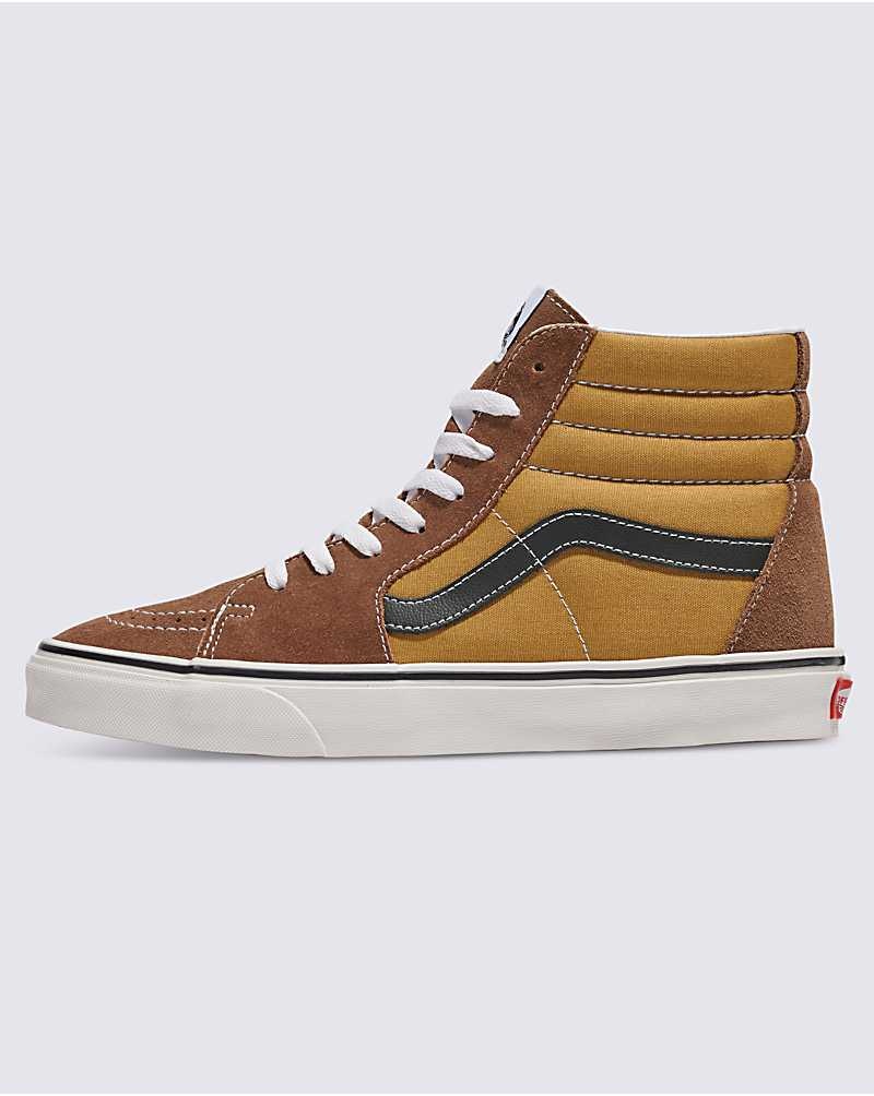 Men\'s Vans Sk8-Hi Canvas Suede Shoes Brown | USA ZJX-947520