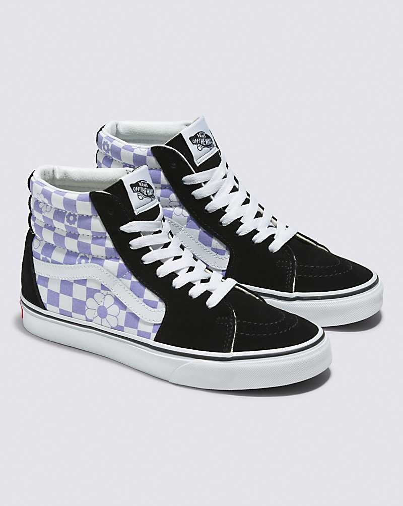 Men's Vans Sk8-Hi Floral Check Shoes Lavender Black | USA XVG-394275