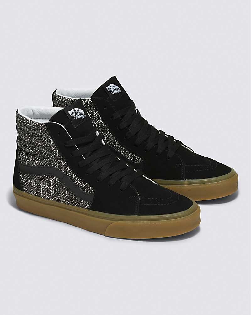 Men's Vans Sk8-Hi Herringbone Shoes Black Brown | USA RXI-923546