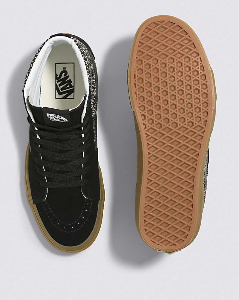 Men's Vans Sk8-Hi Herringbone Shoes Black Brown | USA RXI-923546