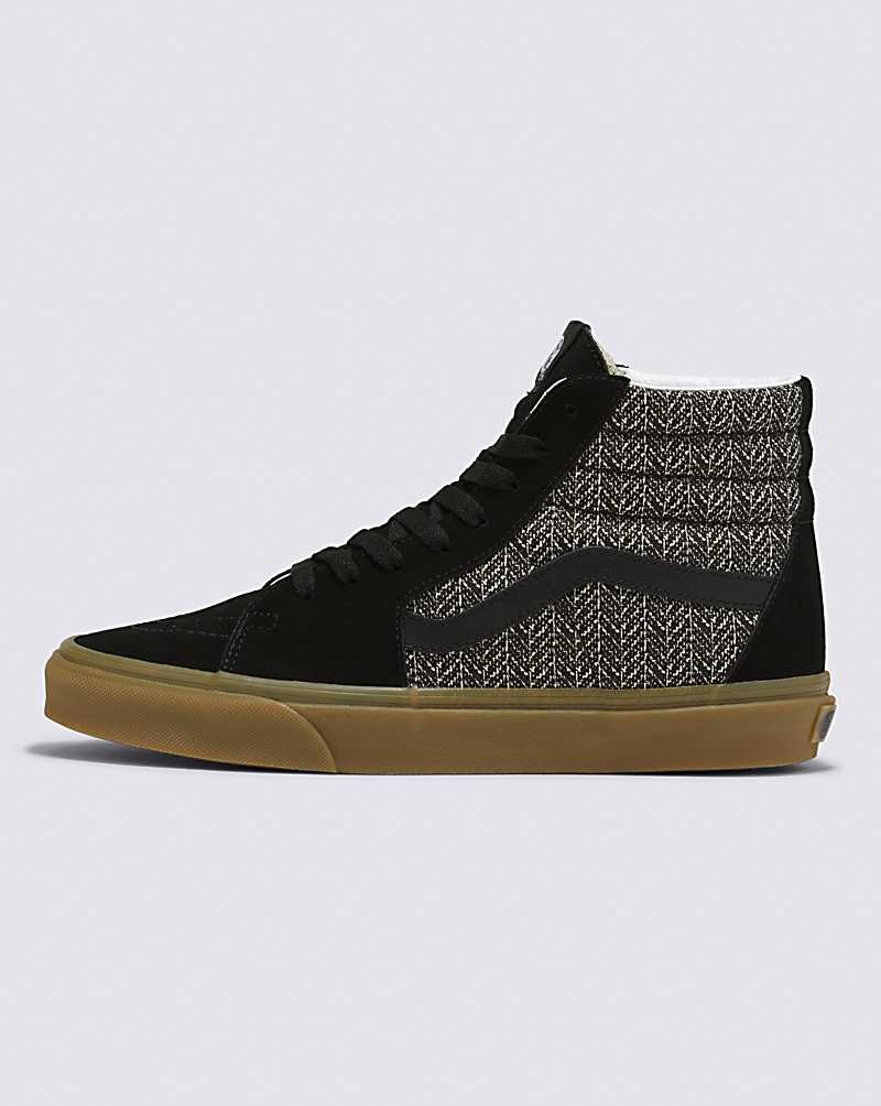 Men\'s Vans Sk8-Hi Herringbone Shoes Black Brown | USA RXI-923546