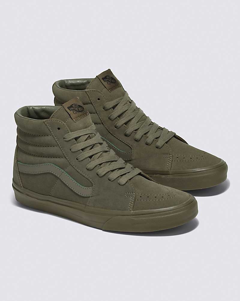 Men's Vans Sk8-Hi Mono Suede Shoes Olive | USA SKX-254713