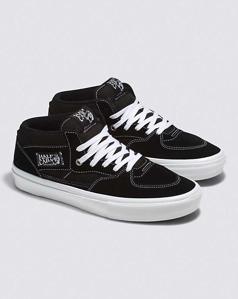 Men's Vans Skate Half Cab Skate Shoes Black White | USA OLW-657019