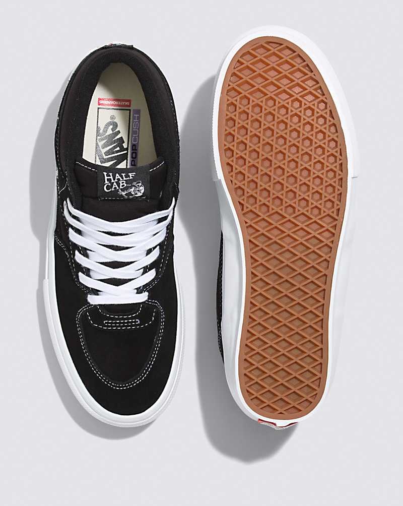 Men's Vans Skate Half Cab Skate Shoes Black White | USA OLW-657019