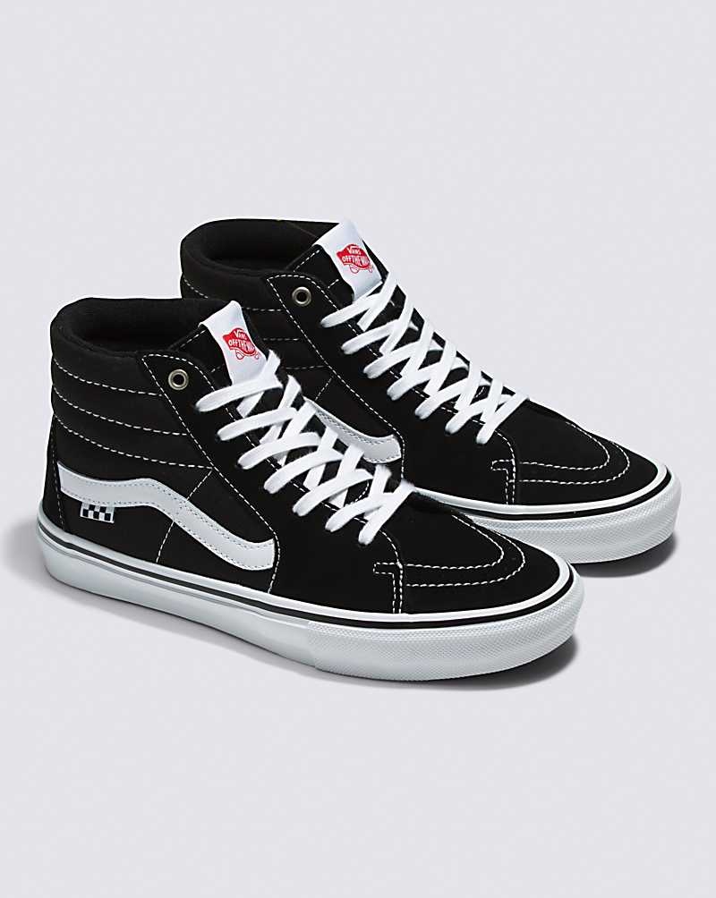 Men's Vans Skate Sk8-Hi Skate Shoes Black White | USA HEL-708915