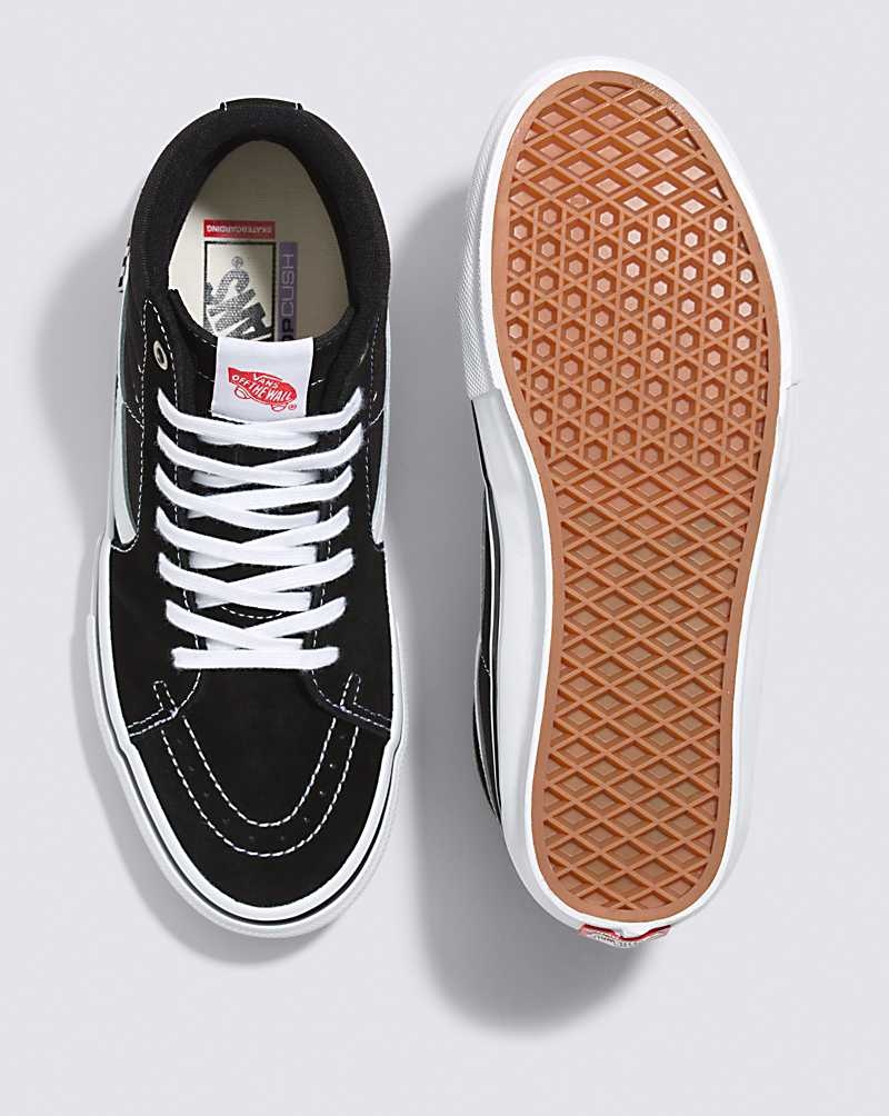 Men's Vans Skate Sk8-Hi Skate Shoes Black White | USA HEL-708915