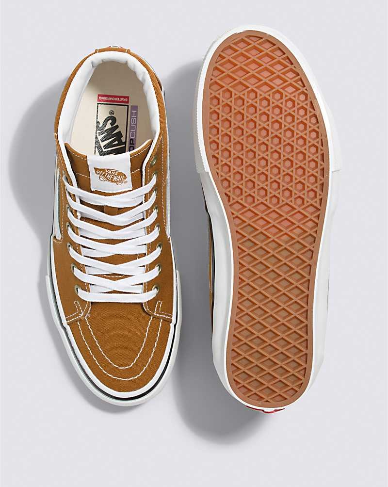 Men's Vans Skate Sk8-Hi Skate Shoes Brown | USA EJX-739214