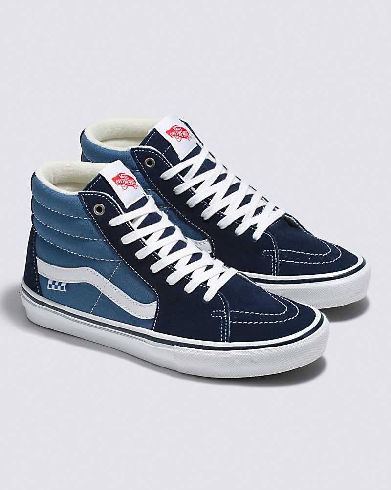 Men's Vans Skate Sk8-Hi Skate Shoes Navy White | USA AOV-246053