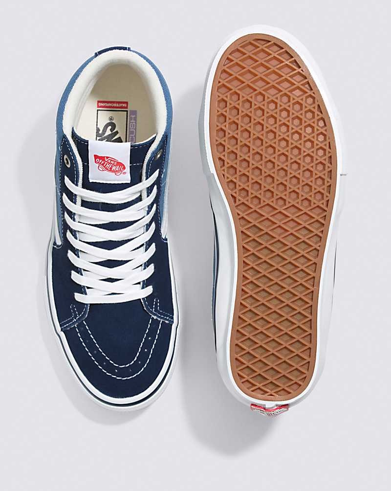 Men's Vans Skate Sk8-Hi Skate Shoes Navy White | USA AOV-246053