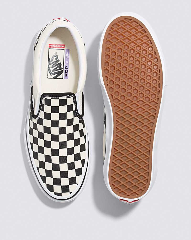 Men's Vans Skate Slip-On Checkerboard Skate Shoes Black White | USA IQE-865917