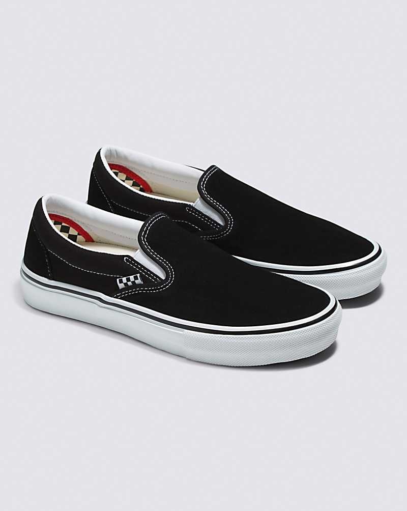 Men's Vans Skate Slip-On Skate Shoes Black White | USA TNY-129754