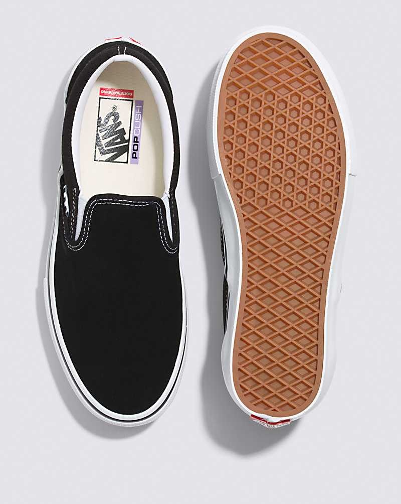 Men's Vans Skate Slip-On Skate Shoes Black White | USA TNY-129754