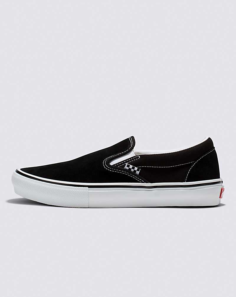 Men\'s Vans Skate Slip-On Skate Shoes Black White | USA TNY-129754