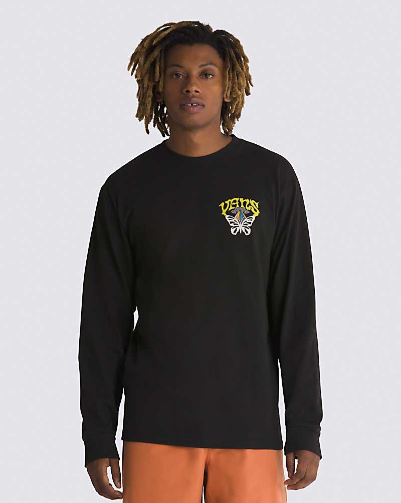 Men's Vans Skull Saucer Long Sleeve T-Shirt Black | USA FRO-845723