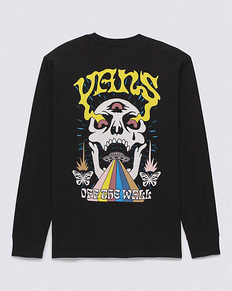 Men's Vans Skull Saucer Long Sleeve T-Shirt Black | USA FRO-845723